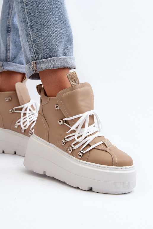 Zazoo 3416 Skórzane Damskie Buty Sportowe Beżowe Zazoo 3416 Skórzane Damskie Buty Sportowe Beżowe