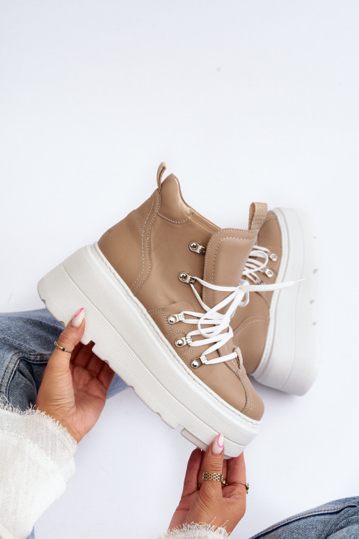 Zazoo 3416 Leather Women's Sports Shoes Beige Zazoo 3416 Leather Women's Sports Shoes Beige