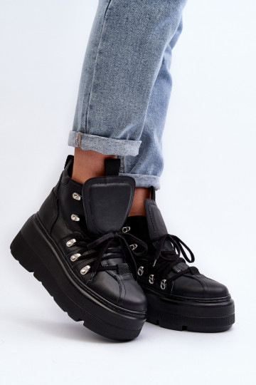 Zazoo 3416 Skórzane Damskie Buty Sportowe Czarne 2