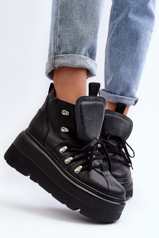 Zazoo 3416 Skórzane Damskie Buty Sportowe Czarne Zazoo 3416 Skórzane Damskie Buty Sportowe Czarne