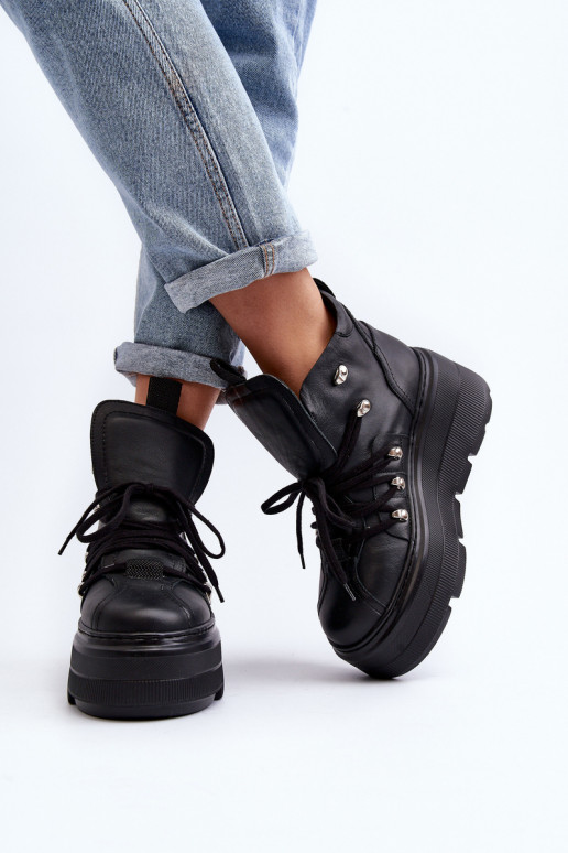 Zazoo 3416 Skórzane Damskie Buty Sportowe Czarne Zazoo 3416 Skórzane Damskie Buty Sportowe Czarne