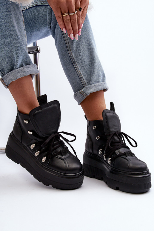 Zazoo 3416 Skórzane Damskie Buty Sportowe Czarne Zazoo 3416 Skórzane Damskie Buty Sportowe Czarne