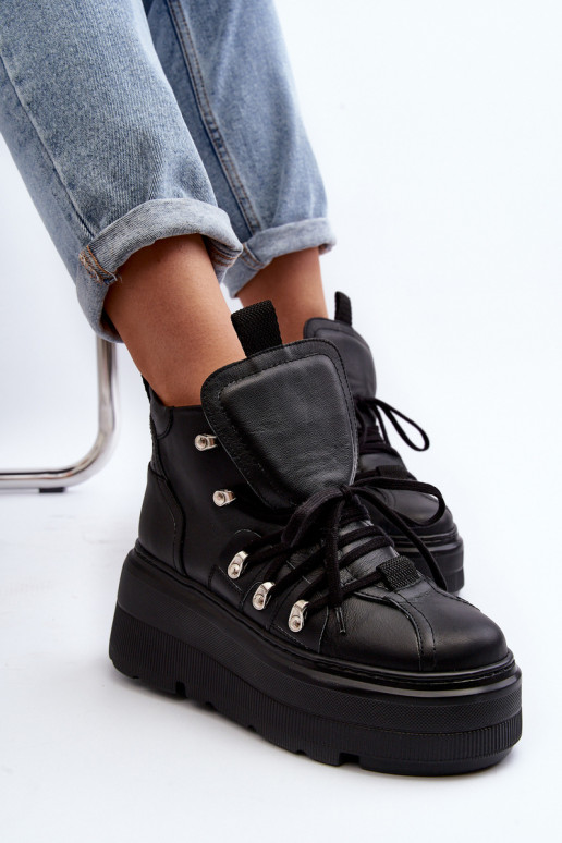 Zazoo 3416 Skórzane Damskie Buty Sportowe Czarne Zazoo 3416 Skórzane Damskie Buty Sportowe Czarne