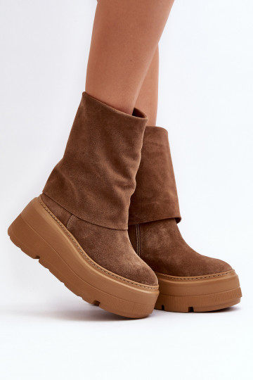 Zazoo 3410 Suede Women's Boots on Chunky Platform Camel 2