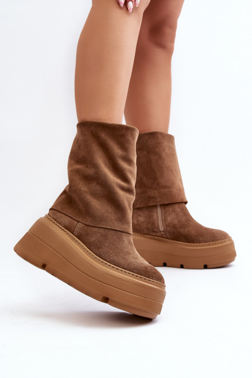Zazoo 3410 Suede Women's Boots on Chunky Platform Camel