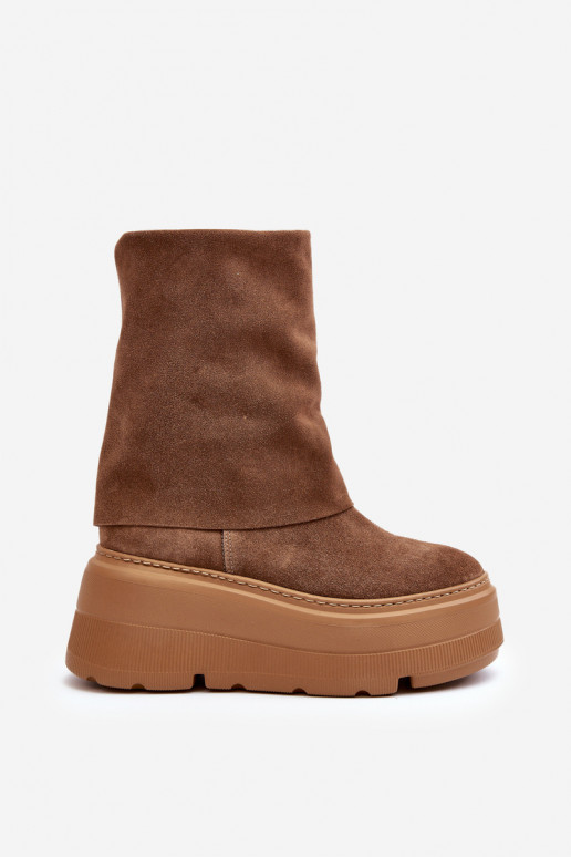 Zazoo 3410 Suede Women's Boots on Chunky Platform Camel