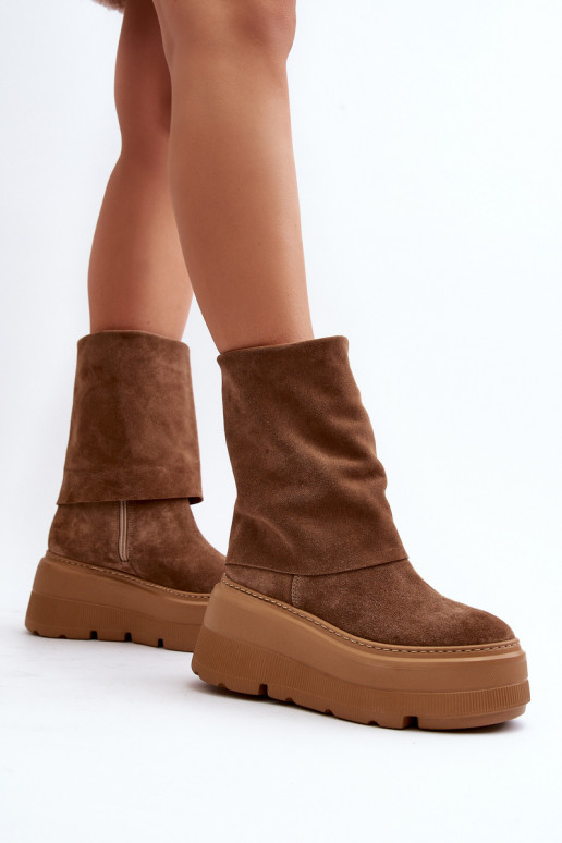Zazoo 3410 Suede Women's Boots on Chunky Platform Camel