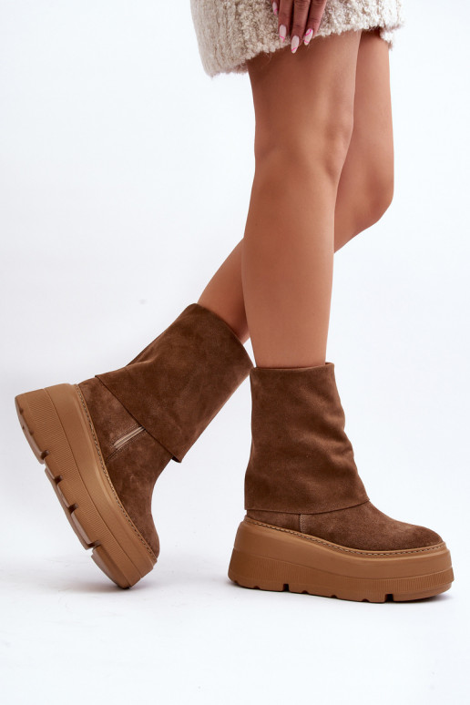 Zazoo 3410 Suede Women's Boots on Chunky Platform Camel
