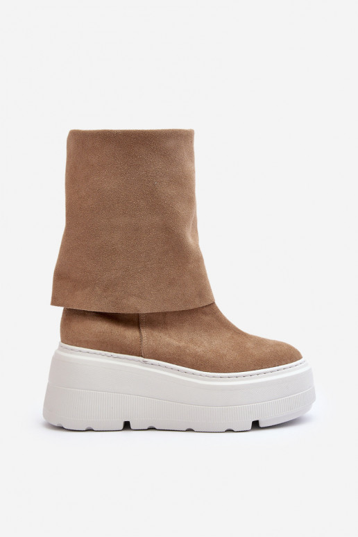 Zazoo 3410 Suede Women's Boots on Chunky Platform Beige Zazoo 3410 Suede Women's Boots on Chunky Platform Beige