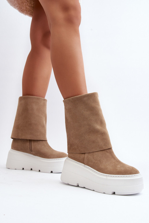 Zazoo 3410 Suede Women's Boots on Chunky Platform Beige Zazoo 3410 Suede Women's Boots on Chunky Platform Beige