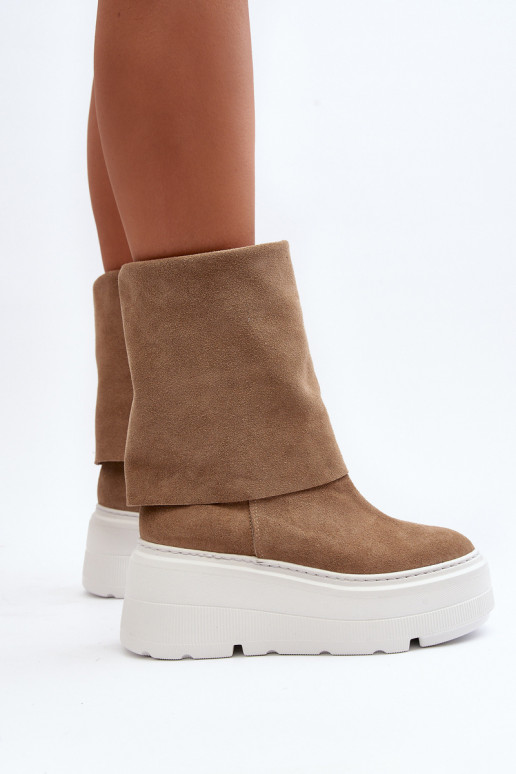 Zazoo 3410 Suede Women's Boots on Chunky Platform Beige Zazoo 3410 Suede Women's Boots on Chunky Platform Beige