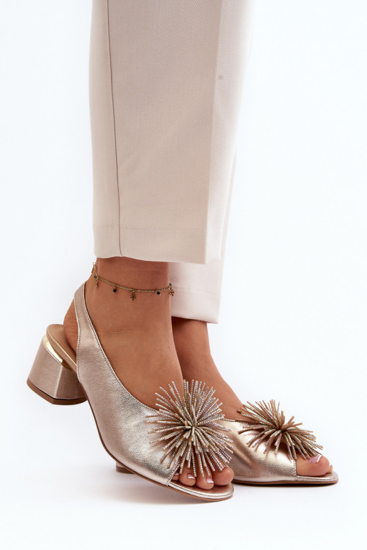 Leather Sandals with Ornament Laura Messi 2719 Gold Leather Sandals with Ornament Laura Messi 2719 Gold