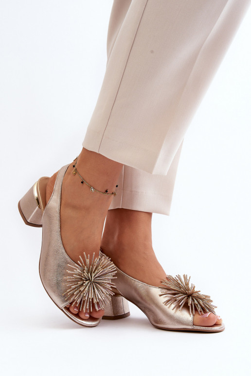 Leather Sandals with Ornament Laura Messi 2719 Gold Leather Sandals with Ornament Laura Messi 2719 Gold