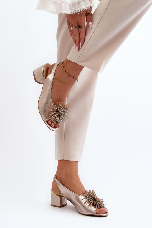 Leather Sandals with Ornament Laura Messi 2719 Gold Leather Sandals with Ornament Laura Messi 2719 Gold
