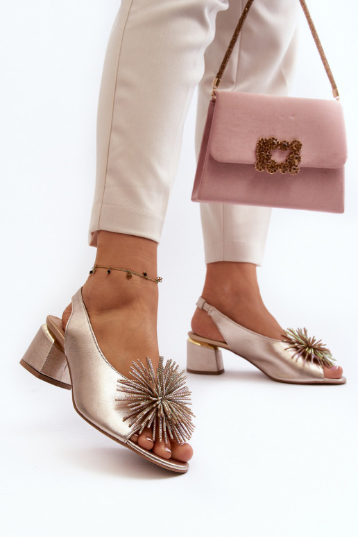 Leather Sandals with Ornament Laura Messi 2719 Gold Leather Sandals with Ornament Laura Messi 2719 Gold