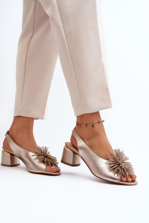Leather Sandals with Ornament Laura Messi 2719 Gold Leather Sandals with Ornament Laura Messi 2719 Gold