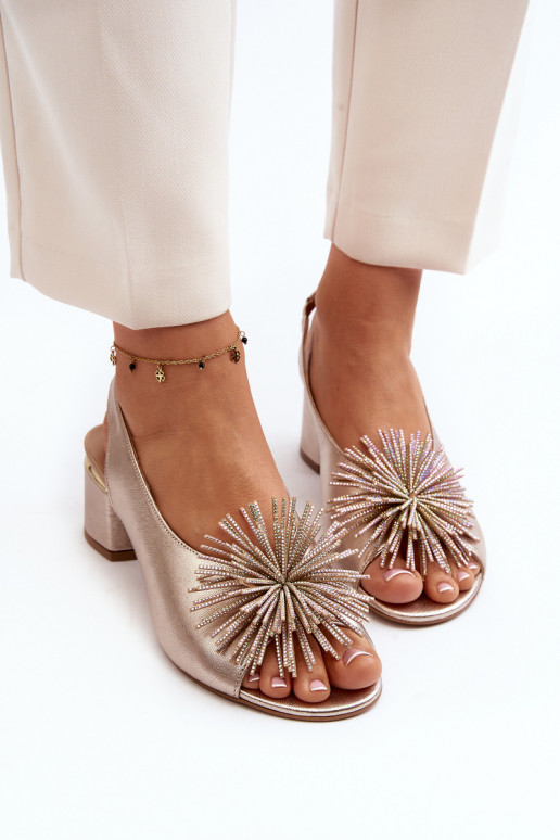 Leather Sandals with Ornament Laura Messi 2719 Gold Leather Sandals with Ornament Laura Messi 2719 Gold