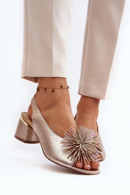 Leather Sandals with Ornament Laura Messi 2719 Gold Leather Sandals with Ornament Laura Messi 2719 Gold