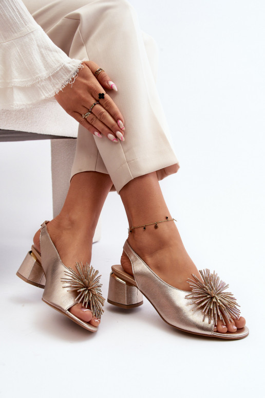 Leather Sandals with Ornament Laura Messi 2719 Gold Leather Sandals with Ornament Laura Messi 2719 Gold