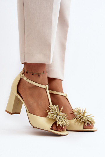 Leather Sandals with Heel and Decoration Laura Messi 2758 Beige 2
