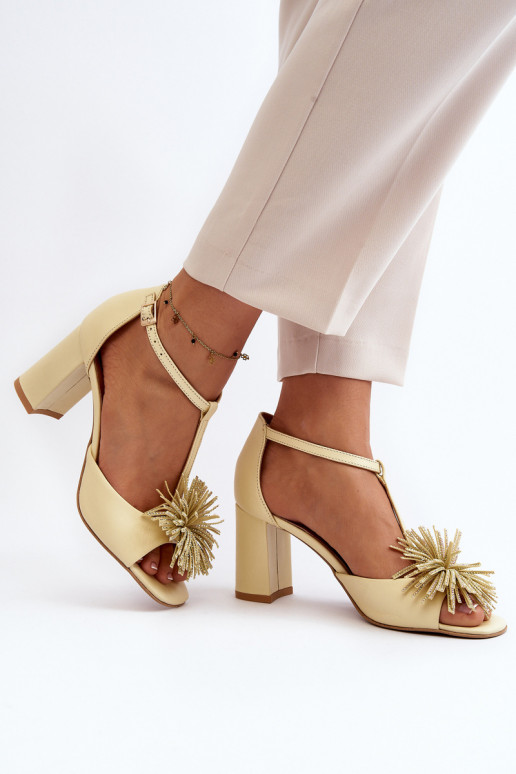 Leather Sandals with Heel and Decoration Laura Messi 2758 Beige Leather Sandals with Heel and Decoration Laura Messi 2758 Beige