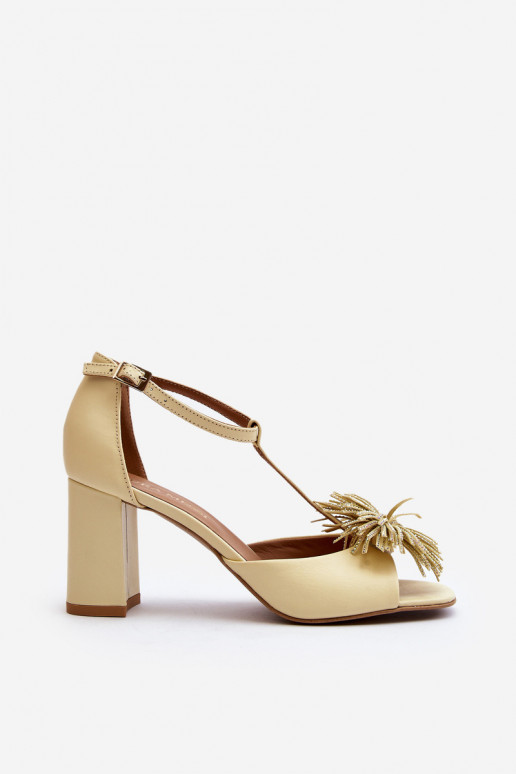 Leather Sandals with Heel and Decoration Laura Messi 2758 Beige Leather Sandals with Heel and Decoration Laura Messi 2758 Beige