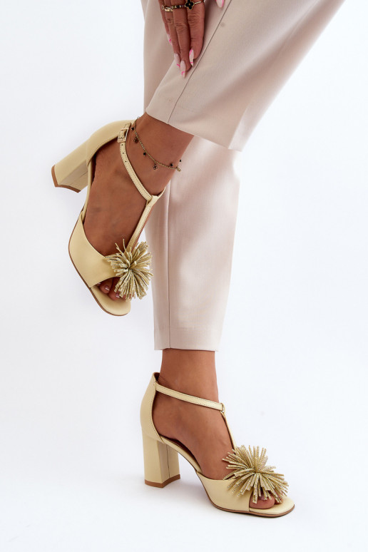 Leather Sandals with Heel and Decoration Laura Messi 2758 Beige Leather Sandals with Heel and Decoration Laura Messi 2758 Beige