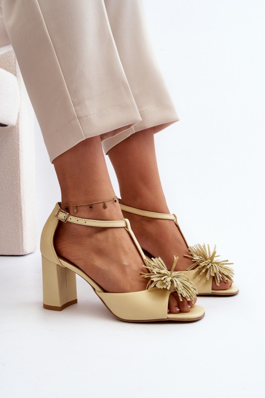Leather Sandals with Heel and Decoration Laura Messi 2758 Beige Leather Sandals with Heel and Decoration Laura Messi 2758 Beige