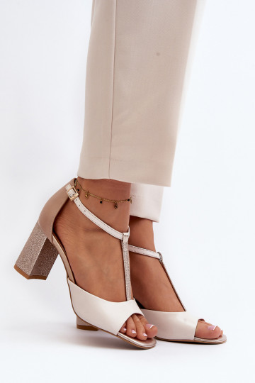 Leather Sandals with Heel Laura Messi 2759 Beige 2