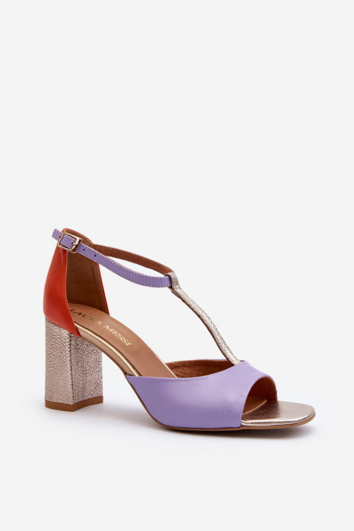 Leather Sandals On Heel Laura Messi 2759 Purple Leather Sandals On Heel Laura Messi 2759 Purple