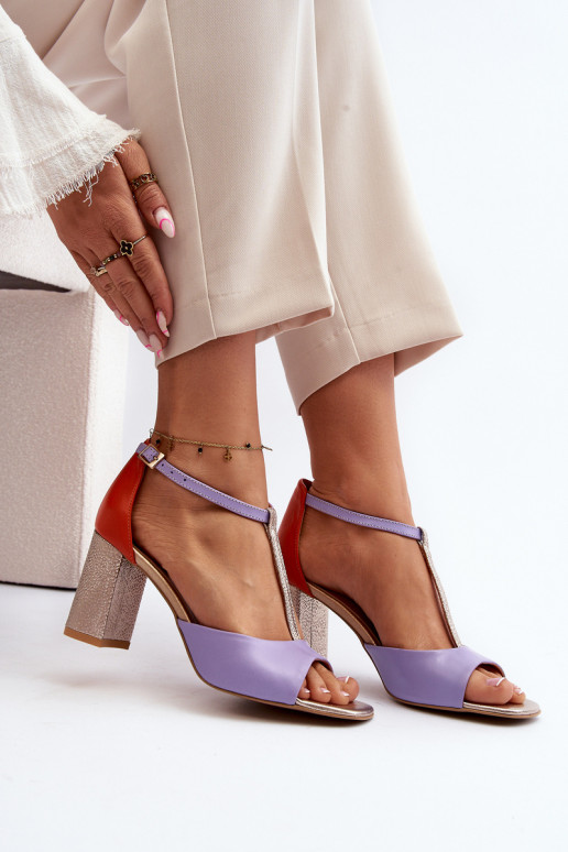 Leather Sandals On Heel Laura Messi 2759 Purple Leather Sandals On Heel Laura Messi 2759 Purple