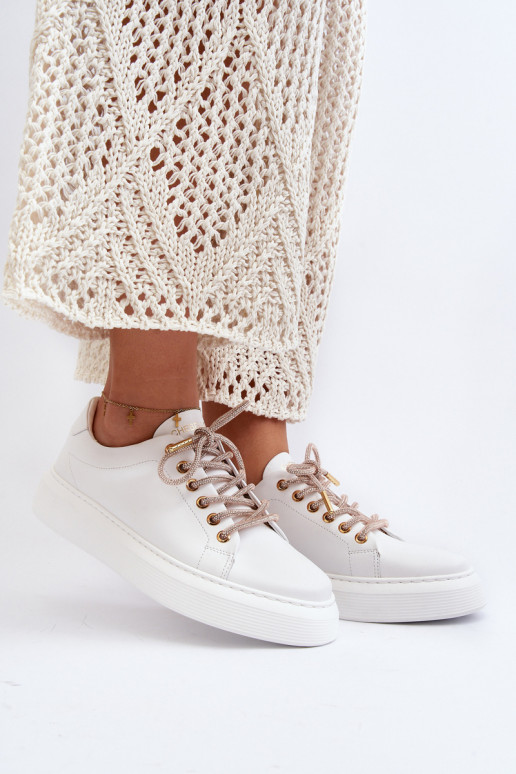 Skórzane Damskie Buty Sportowe CheBello 4362 Białe