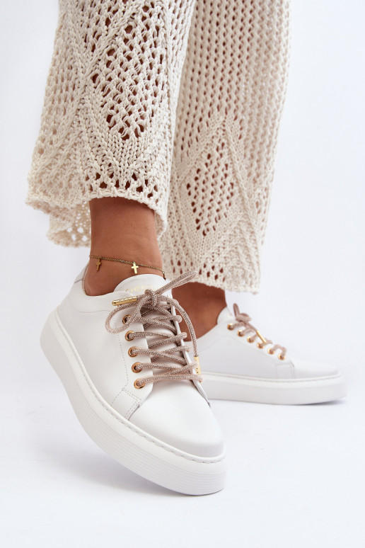Skórzane Damskie Buty Sportowe CheBello 4362 Białe