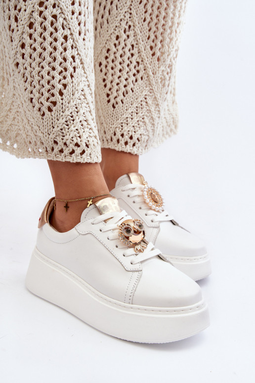 Damskie Skórzane Sneakersy CheBello 4411 Białe Damskie Skórzane Sneakersy CheBello 4411 Białe