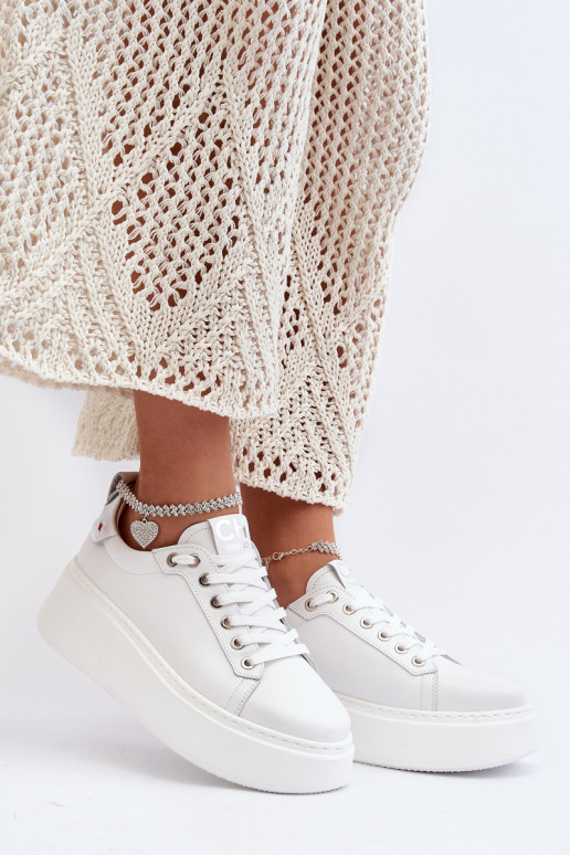 Leather Women's Sneakers with Bracelet CheBello 4406 White Leather Women's Sneakers with Bracelet CheBello 4406 White