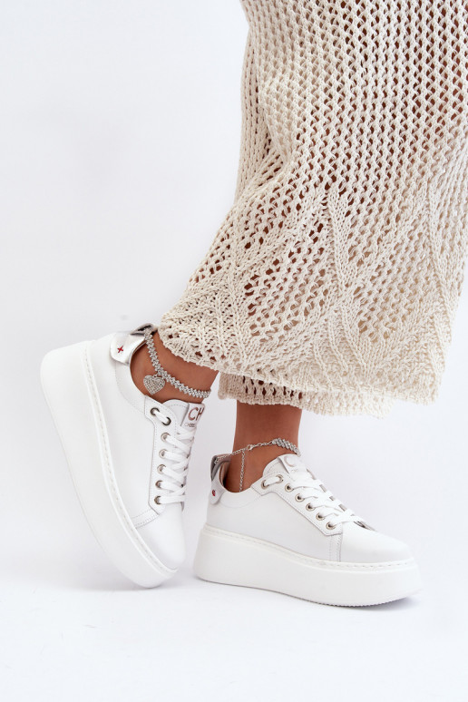 Leather Women's Sneakers with Bracelet CheBello 4406 White Leather Women's Sneakers with Bracelet CheBello 4406 White