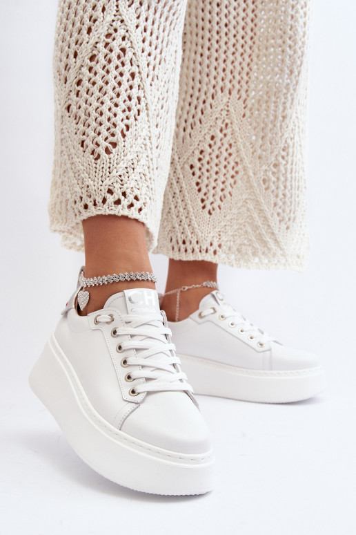 Leather Women's Sneakers with Bracelet CheBello 4406 White Leather Women's Sneakers with Bracelet CheBello 4406 White
