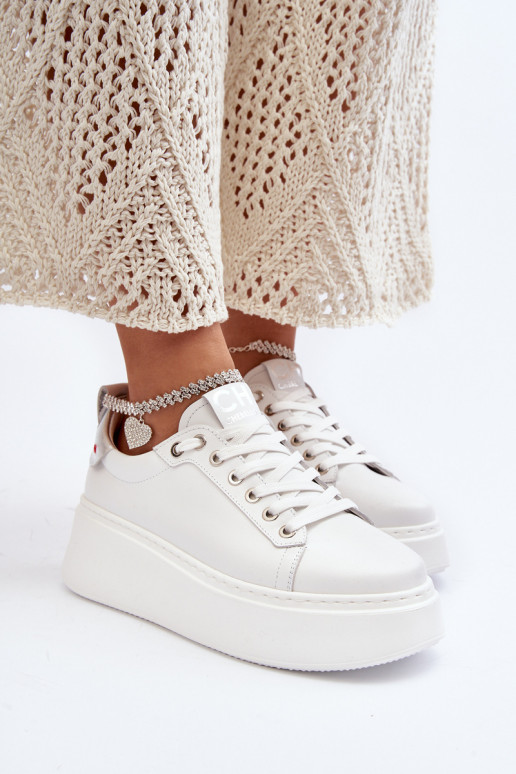 Leather Women's Sneakers with Bracelet CheBello 4406 White Leather Women's Sneakers with Bracelet CheBello 4406 White