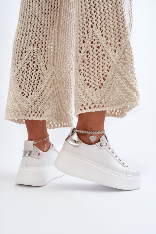 Leather Women's Sneakers with Bracelet CheBello 4406 White Leather Women's Sneakers with Bracelet CheBello 4406 White