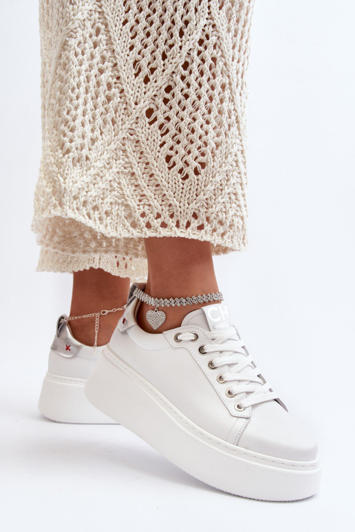 Leather Women's Sneakers with Bracelet CheBello 4406 White Leather Women's Sneakers with Bracelet CheBello 4406 White