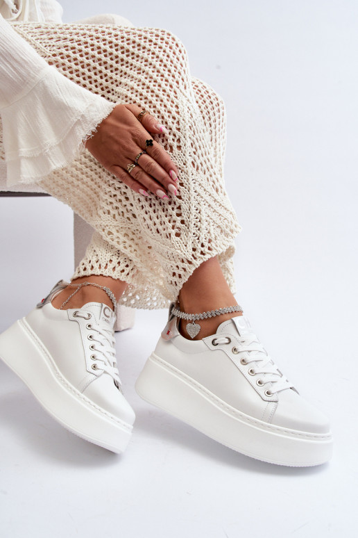 Leather Women's Sneakers with Bracelet CheBello 4406 White Leather Women's Sneakers with Bracelet CheBello 4406 White
