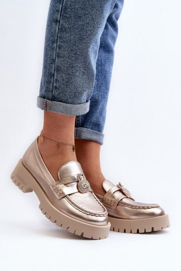 Leather Loafers with CheBello 4291 Gold Decoration 2