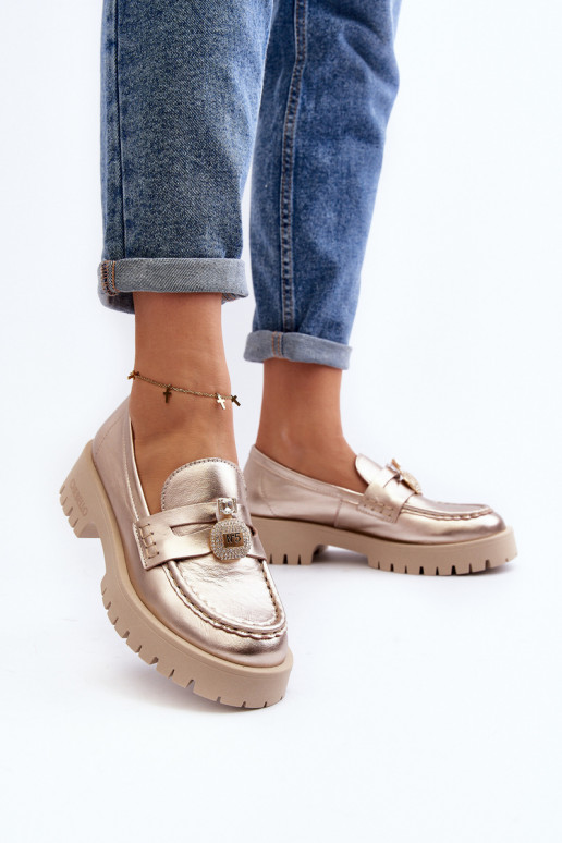 Skórzane Półbuty MokasynywithOzdobą CheBello 4291 Złote
