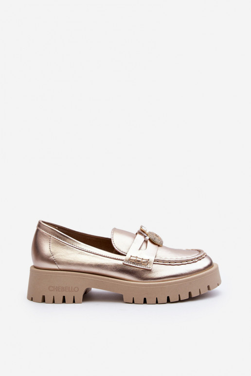 Leather Loafers with CheBello 4291 Gold Decoration Leather Loafers with CheBello 4291 Gold Decoration