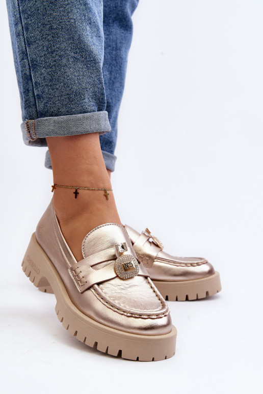 Skórzane Półbuty MokasynywithOzdobą CheBello 4291 Złote
