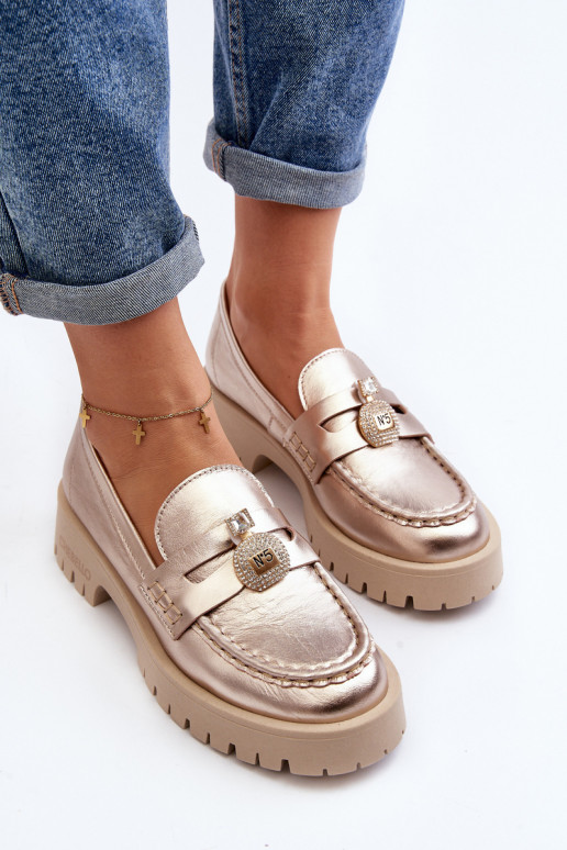 Leather Loafers with CheBello 4291 Gold Decoration Leather Loafers with CheBello 4291 Gold Decoration