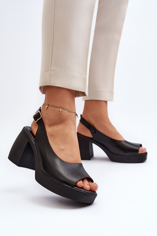 Zazoo 40376 Leather Sandals On Chunky Heel Black Zazoo 40376 Leather Sandals On Chunky Heel Black