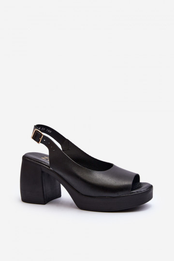 Zazoo 40376 Leather Sandals On Chunky Heel Black 2