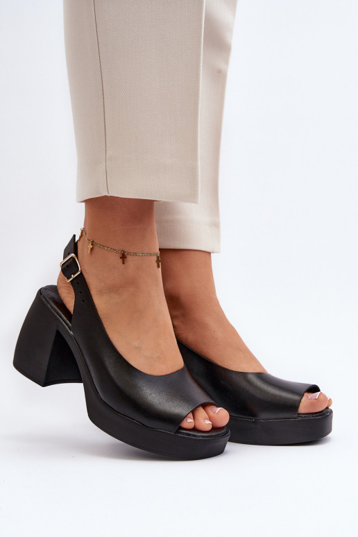 Zazoo 40376 Leather Sandals On Chunky Heel Black Zazoo 40376 Leather Sandals On Chunky Heel Black