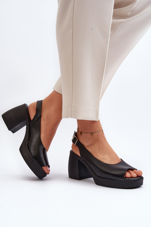 Zazoo 40376 Leather Sandals On Chunky Heel Black Zazoo 40376 Leather Sandals On Chunky Heel Black